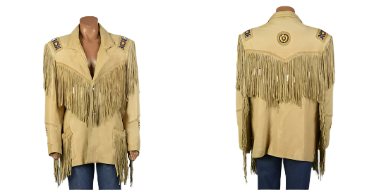 Cowgirl Beige Leather Fringes Beaded Jacket WWJ670