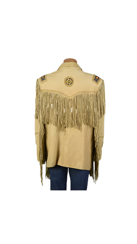 Cowgirl Beige Leather Fringes Beaded Jacket WWJ670