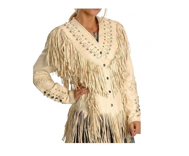 Cowgirl's Leather Fringed Studded Jacket All Colors WWJ610