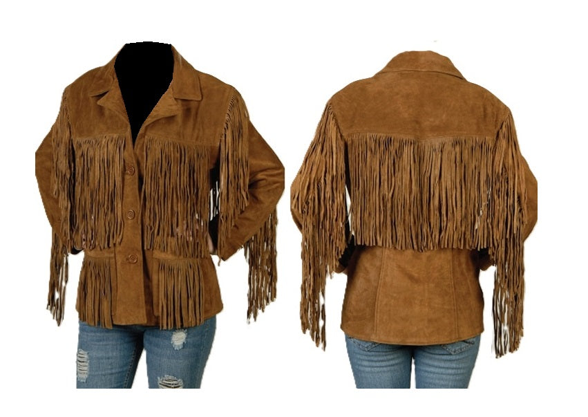 Western Cowgirl Brown Suede Leather Fringes Jacket WWJ734