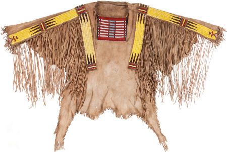 Beige Buckskin Suede Old Native American Style Beaded Powwow War Shirt PWNS452