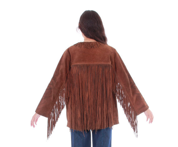 Cowgirl's Brown Suede Leather Long Fringes Jacket WWJ619