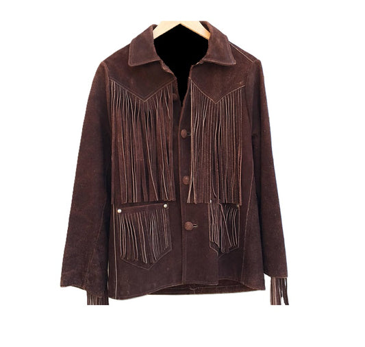 Brown Suede Leather Long Fringes Jacket For Women WWJ557