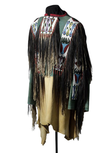 Old Style  Buckskin Hide Fringes Beaded Powwow Regalia War Shirt NAL48