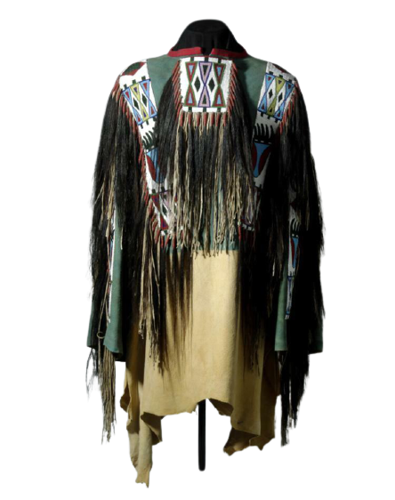 Old Style  Buckskin Hide Fringes Beaded Powwow Regalia War Shirt NAL48