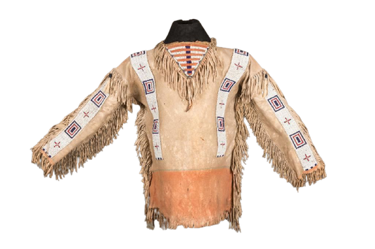 Old Style Buckskin Suede Hide Fringes Beaded Powwow War Shirt NA49