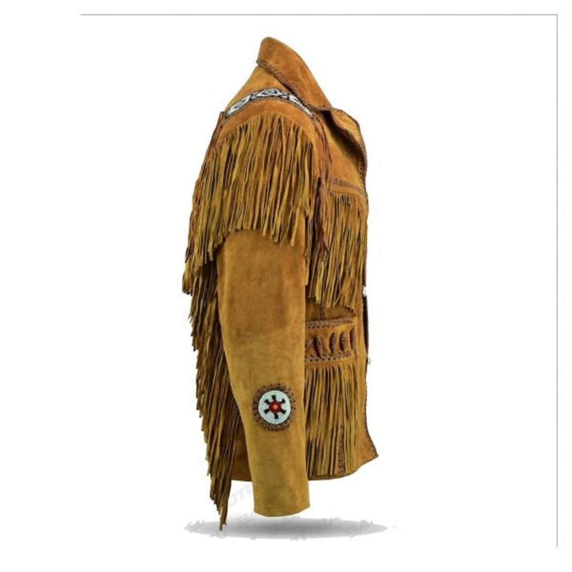 Brown Suede Leather Fringe Beaded Jacket For Women WWJ505