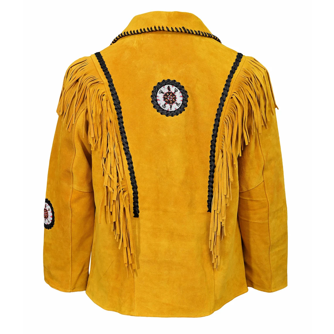 Men's Western Golden Suede Leather Fringes Beaded Jacket MW847