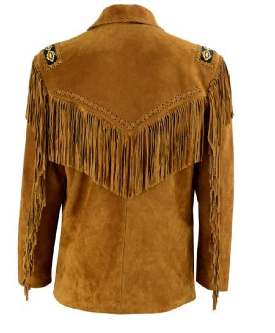 Cowgirl Brown Suede Leather Fringes Bone Bead Jacket WWJ555