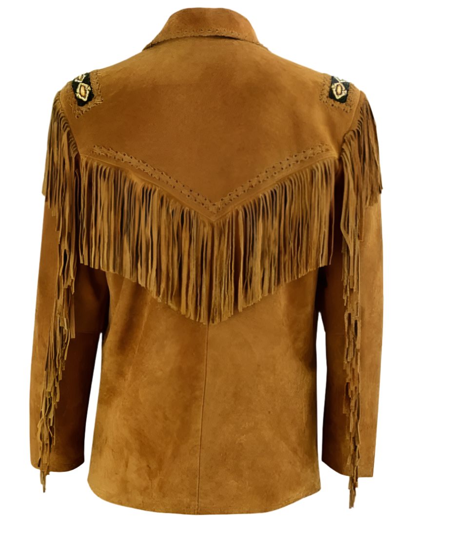 Cowgirl Brown Suede Leather Fringe Bone Beads Jacket WWJ758