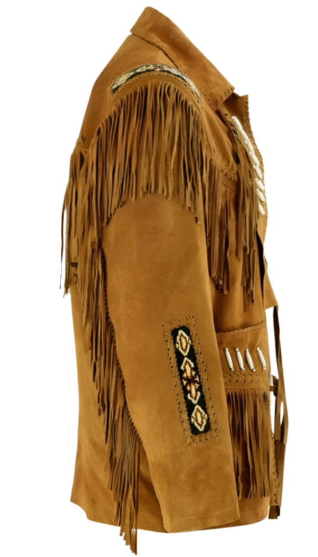 Cowgirl Brown Suede Leather Fringe Bone Beads Jacket WWJ758