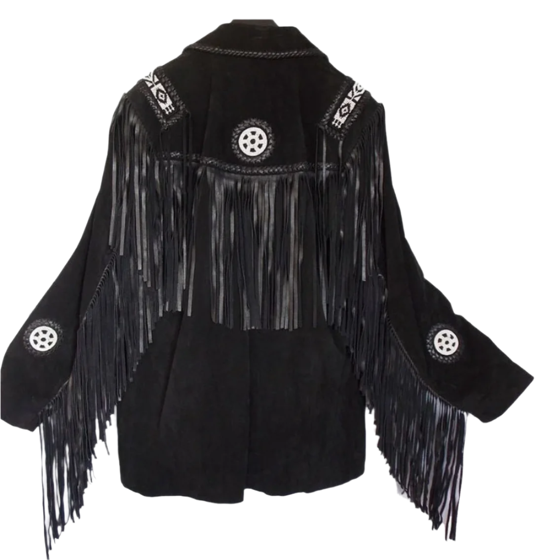 Western Cowgirl Black Suede Leather Fringe Beaded Jacket WWJ745