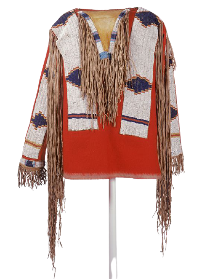 Old Style Red Buckskin Suede Hide Fringes Beaded Powwow Regalia War Shirt NA52