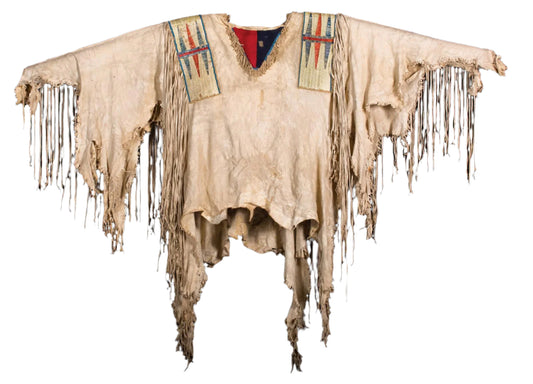 Beige Buckskin Suede Old Native American Style Beaded Powwow War Shirt PWNS526