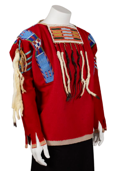 Old Style Red Buckskin Suede Hide Fringes Beaded Powwow Regalia War Shirt NA55