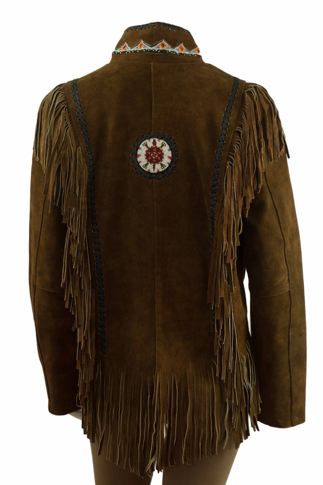 Black Suede Leather Fringe Beaded Jacket Coat For Women WWJ552