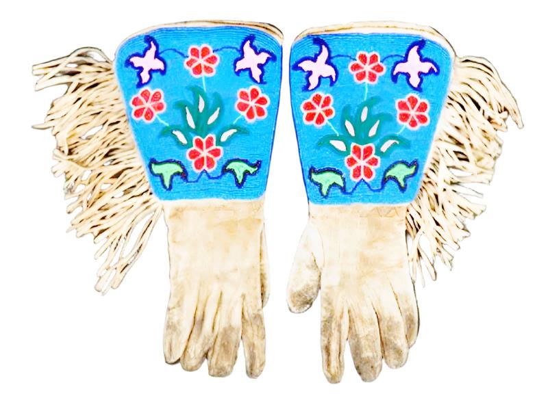 Beaded Gloves Old Native American Style Handmade Leather Gauntlet Gloves NGV56