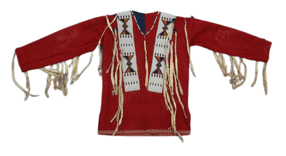 Old Style Red Buckskin Suede Hide Fringes Beaded Powwow Regalia War Shirt NA56