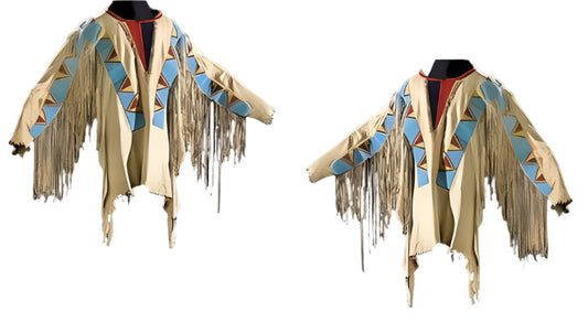 Beige Buckskin Suede Old Native American Style Beaded Powwow War Shirt PWNS573