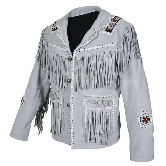 Cowboy Buckskin Western Beige Suede Leather Fringes Jacket MWJ585