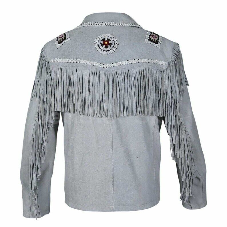 Cowboy Buckskin Western Beige Suede Leather Fringes Jacket MWJ585