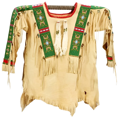 Beige Buckskin Suede Old Native American Style Beaded Powwow War Shirt PWNS587