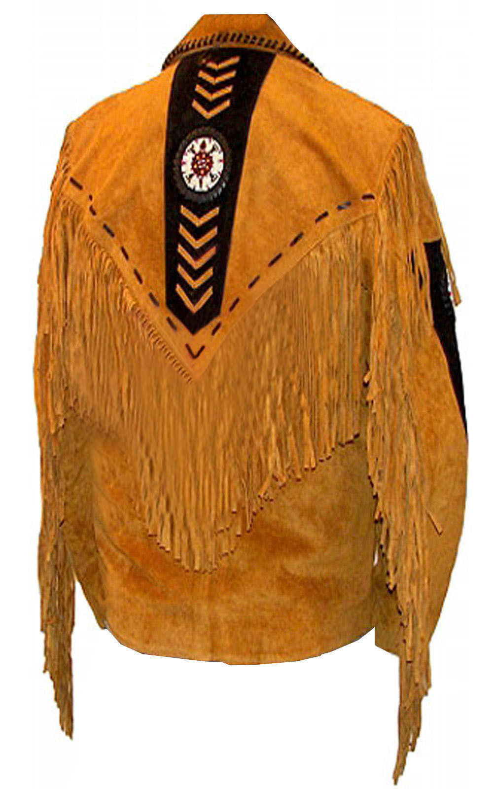 Men's Western Brown Buckskin Suede Leather Beaded Fringes Jacket MW60