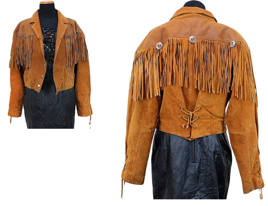 Brown Suede Leather Fringe Short Body Jacket For Women WWJ621