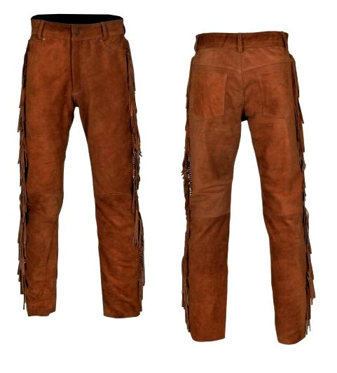 Western Brown Suede Leather Fringes Suits Jacket & Pant WJP114