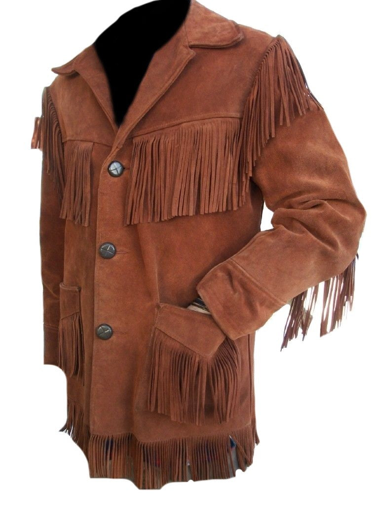 Western Brown Suede Leather Fringes Suits Jacket & Pant WJP114