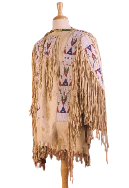 Old Native American Style Beige Buckskin Suede Beaded Powwow War Shirt PWNS62