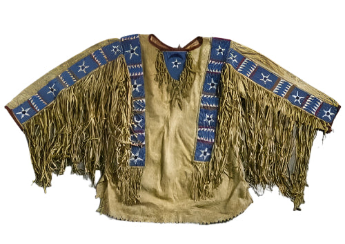 Beige Buckskin Suede Old Native American Style Beaded Powwow War Shirt PWNS627