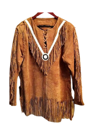 Men's Western Buckskin Suede Hide Mountain Man Shirt Fringes & Beaded MMS635