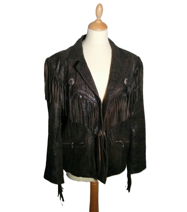 Distressed Black Leather Fringe Jacket For Women WWJ530