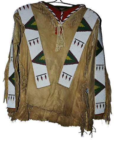 Beige Buckskin Suede Old Native American Style Beaded Powwow War Shirt PWNS650