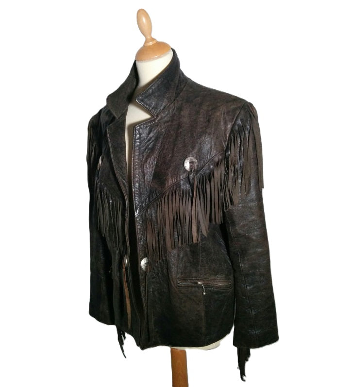 Distressed Black Leather Fringe Jacket For Women WWJ530