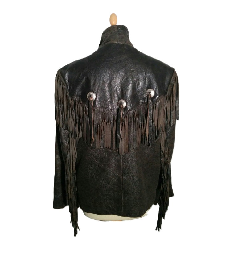 Distressed Black Leather Fringe Jacket For Women WWJ530