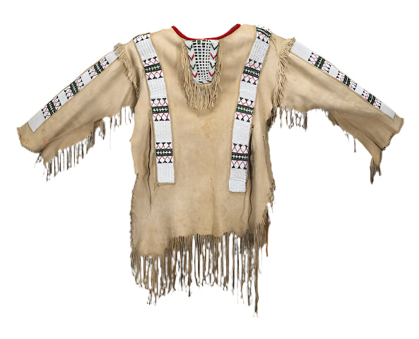 Beige Buckskin Leather Old Native American Style Beaded Powwow War Shirt PWNS699