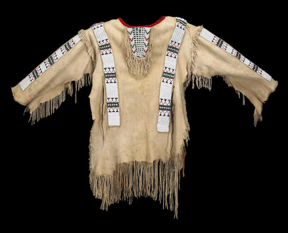 Beige Buckskin Leather Old Native American Style Beaded Powwow War Shirt PWNS699