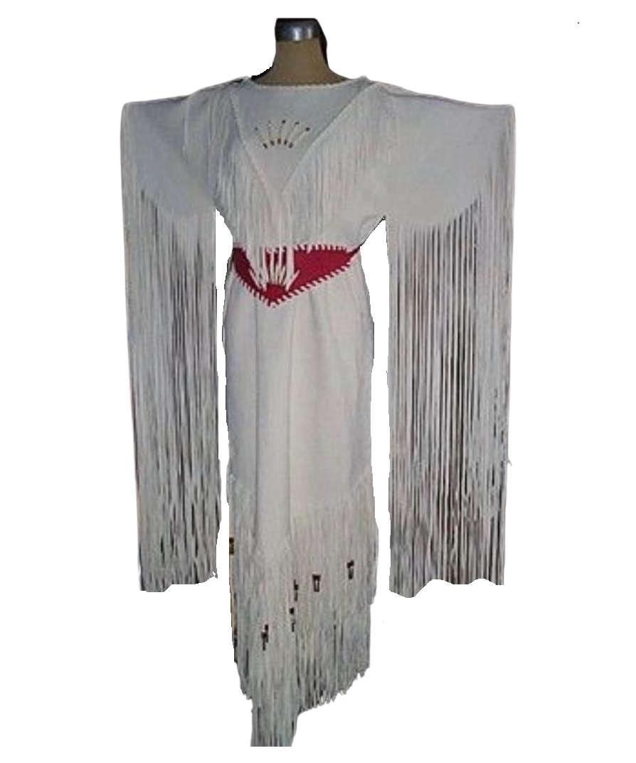 Native Women's White Leather Long Fringes Wedding Dress Powwow Regalia NativeEagleStore Native Women's White Leather Long Fringes Wedding Dress Powwow Regalia NativeEagleStore