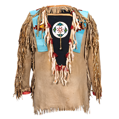 Beige Buckskin Suede Old Native American Style Beaded Powwow War Shirt PWNS701