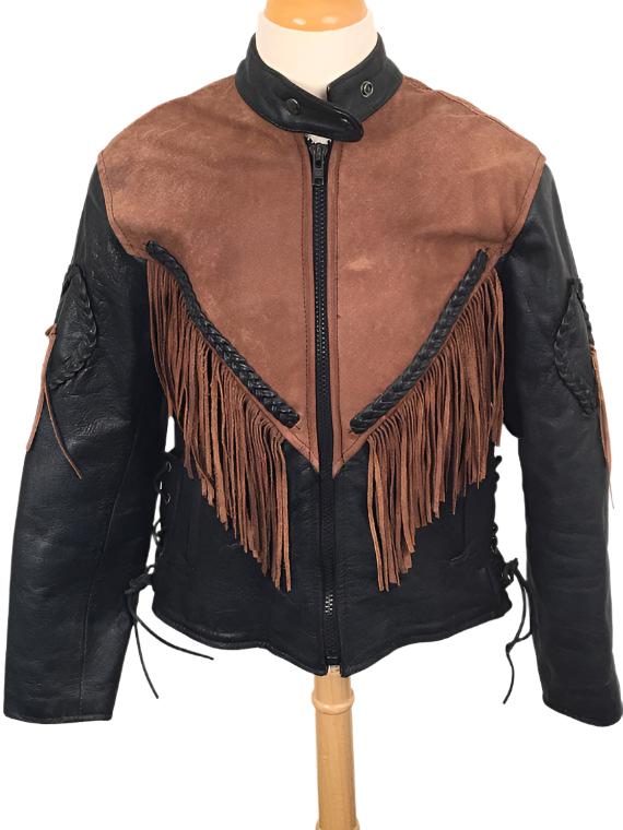 Cowgirl Brown Suede & Black Leather Fringe Biker Jacket WWJ624