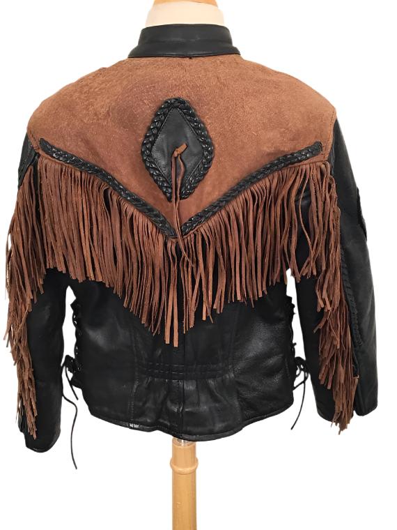 Cowgirl Brown Suede & Black Leather Fringe Biker Jacket WWJ624