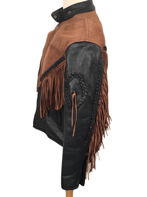 Cowgirl Brown Suede & Black Leather Fringe Biker Jacket WWJ624