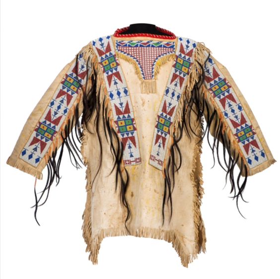 Old Native American Style Beige Buckskin Suede Beaded Powwow War Shirt PWNS75