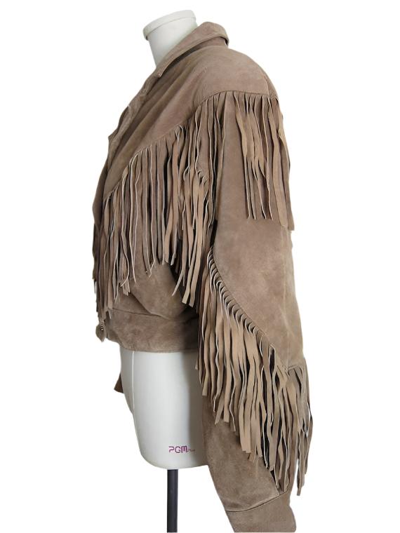 Cowgirl Beige Suede Leather Fringe Short Jacket WWJ665