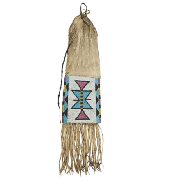 Old Native American Style Buffalo Hide Beaded Tobacco Pipe Bag NPB07