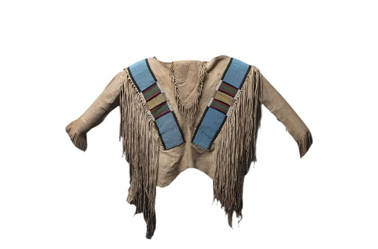 Beige Buckskin Leather Old Native American Style Beaded Powwow War Shirt PWNS803