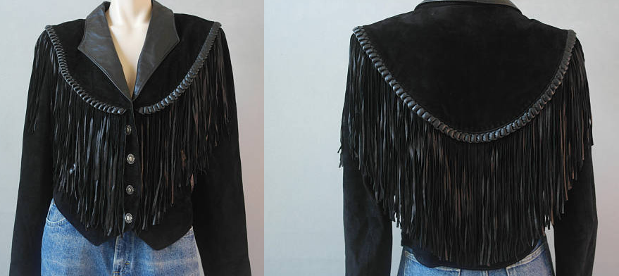 Black Suede Leather Fringe Short Jacket Cowgirl WWJ531