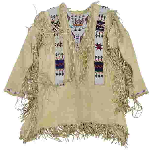 Beige Buckskin Leather Old Native American Style Beaded Powwow War Shirt PWNS815